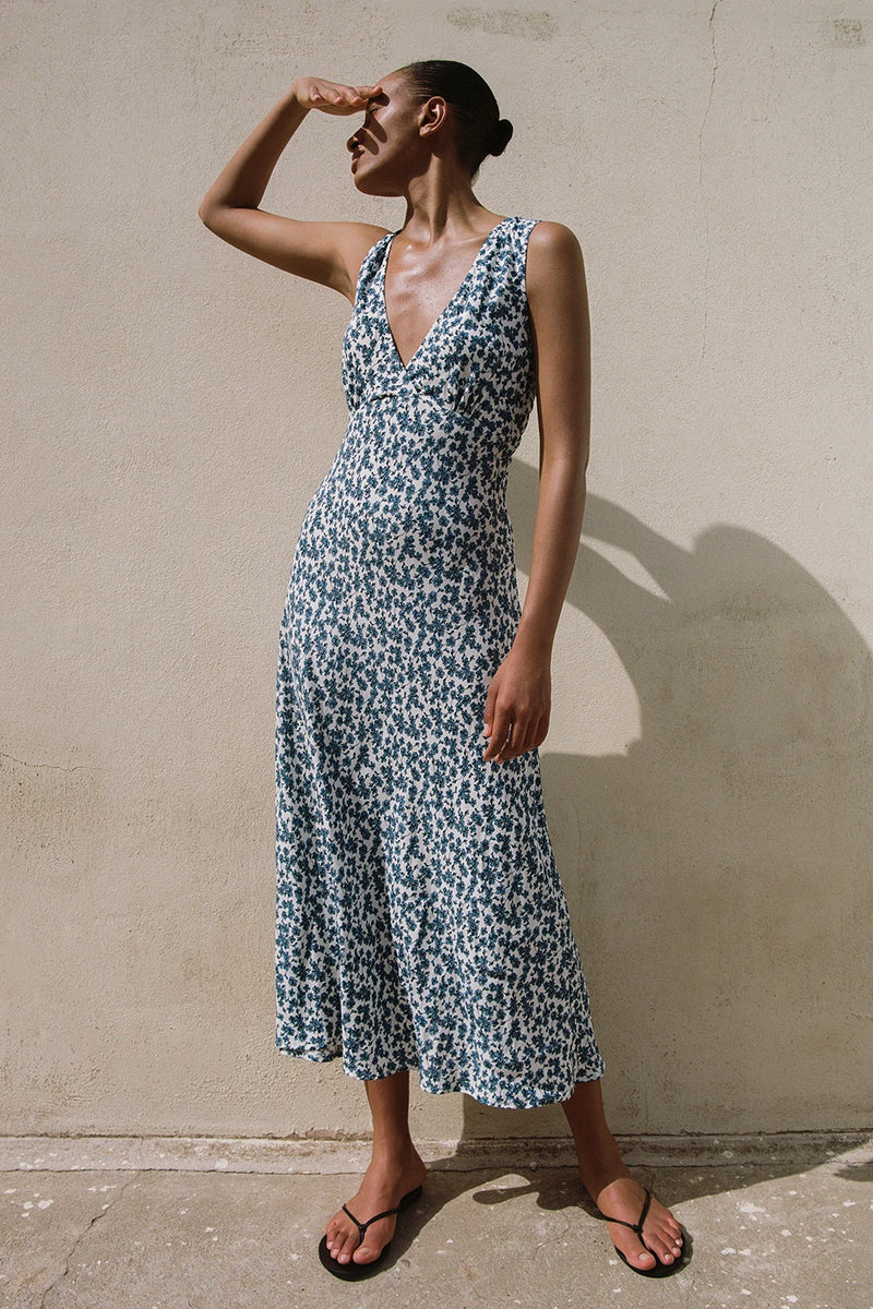 Jardin Midi Dress Leilani Mid Blue Faithfull the Brand
