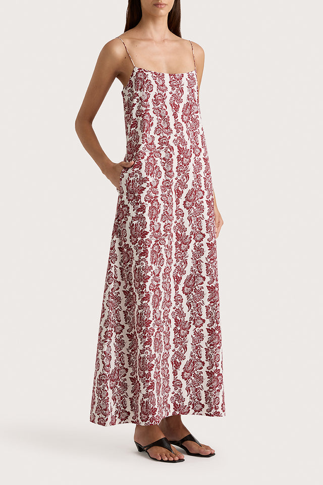 Alskar Maxi Dress Striped Floral Wine - Final Sale