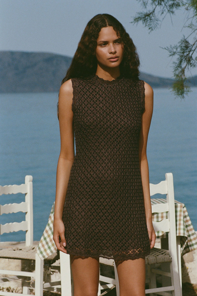 cyrene sleeveless maxi dress Cyrene Mini Dress Floral Lace Brown