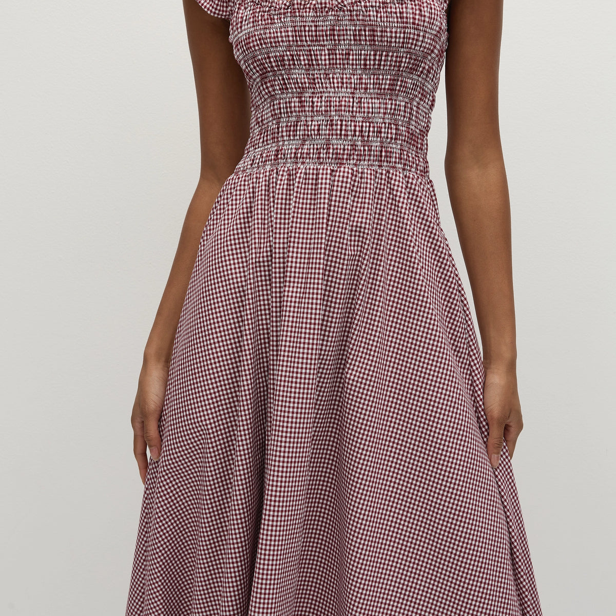 strapless open back dress Mimi Red Blossom Midi | Floral Gingham Midi main image 0