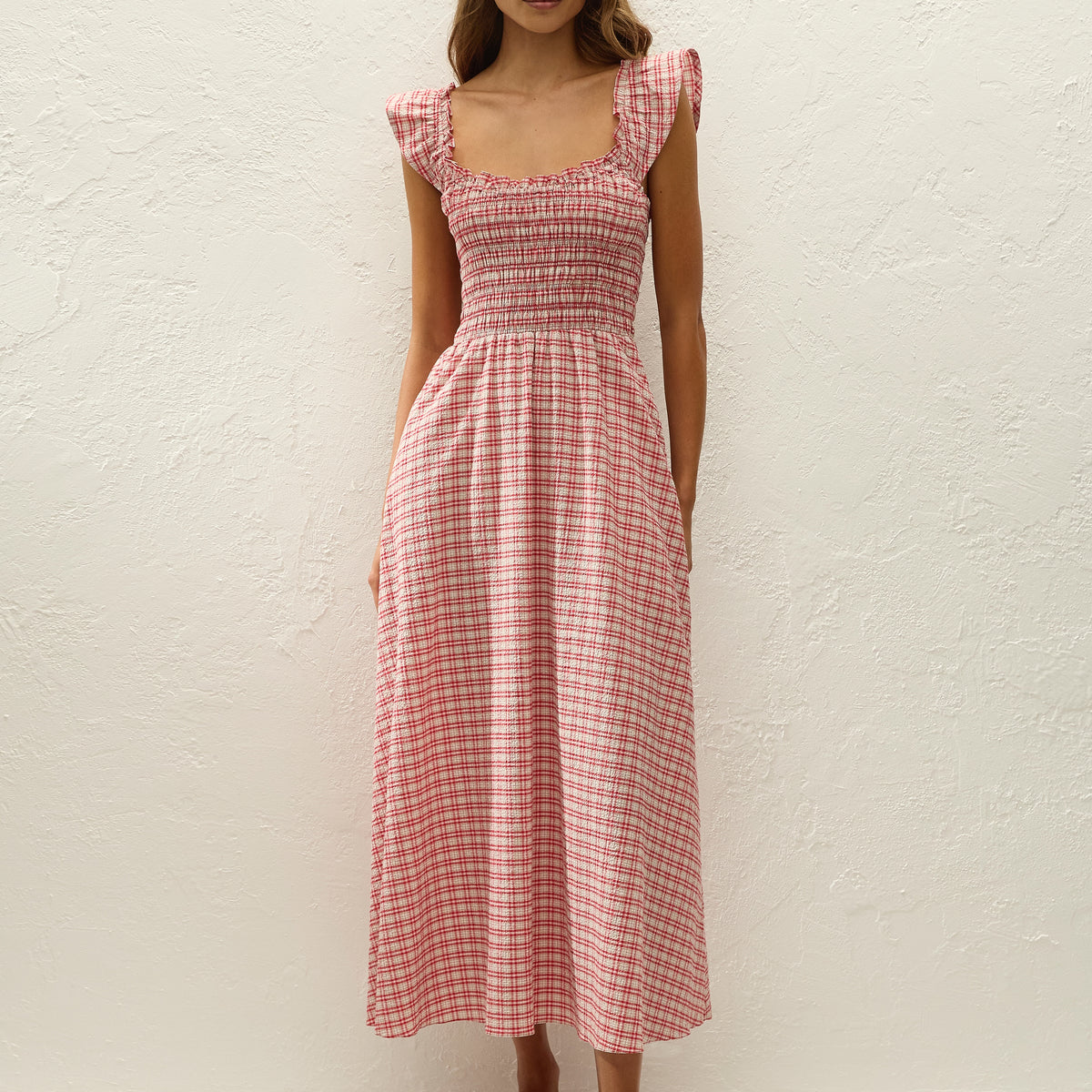Faithfull The Brand Eudora Midi Dress Vintage Red Check