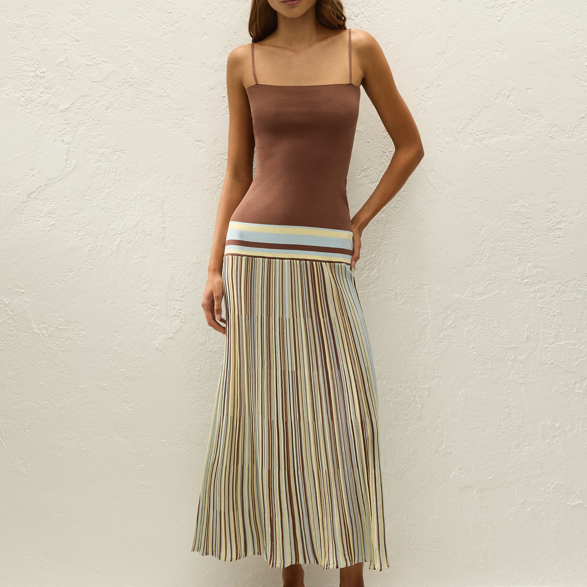 Esenia Knit Dress Sky Blue Pale Yellow Stripe