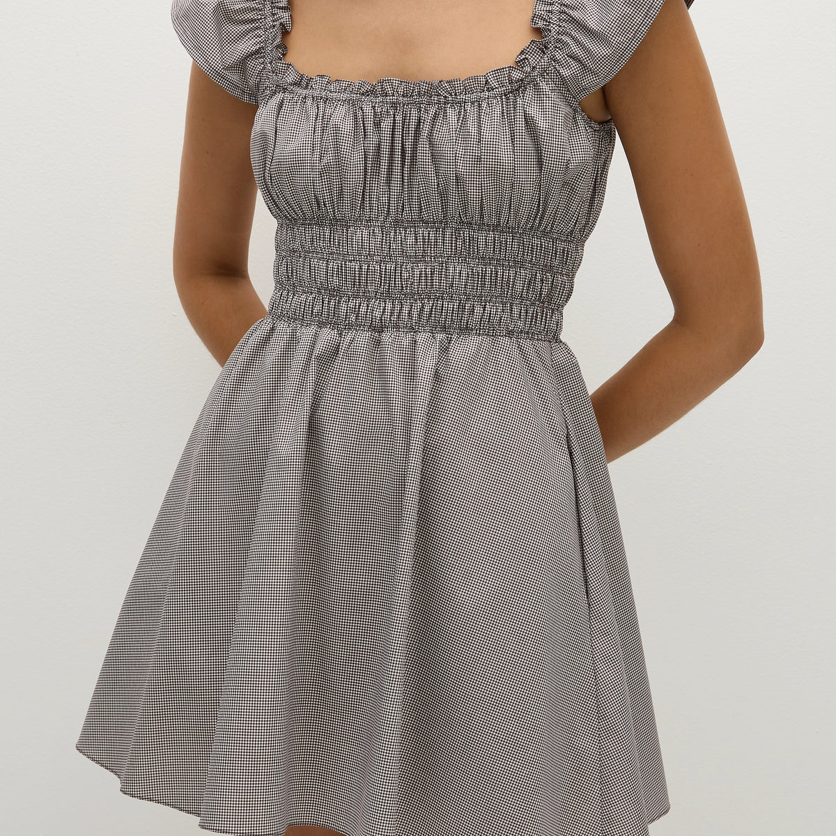 Janne Mini Dress Hanne Gingham Espresso - Faithfull the Brand INT
