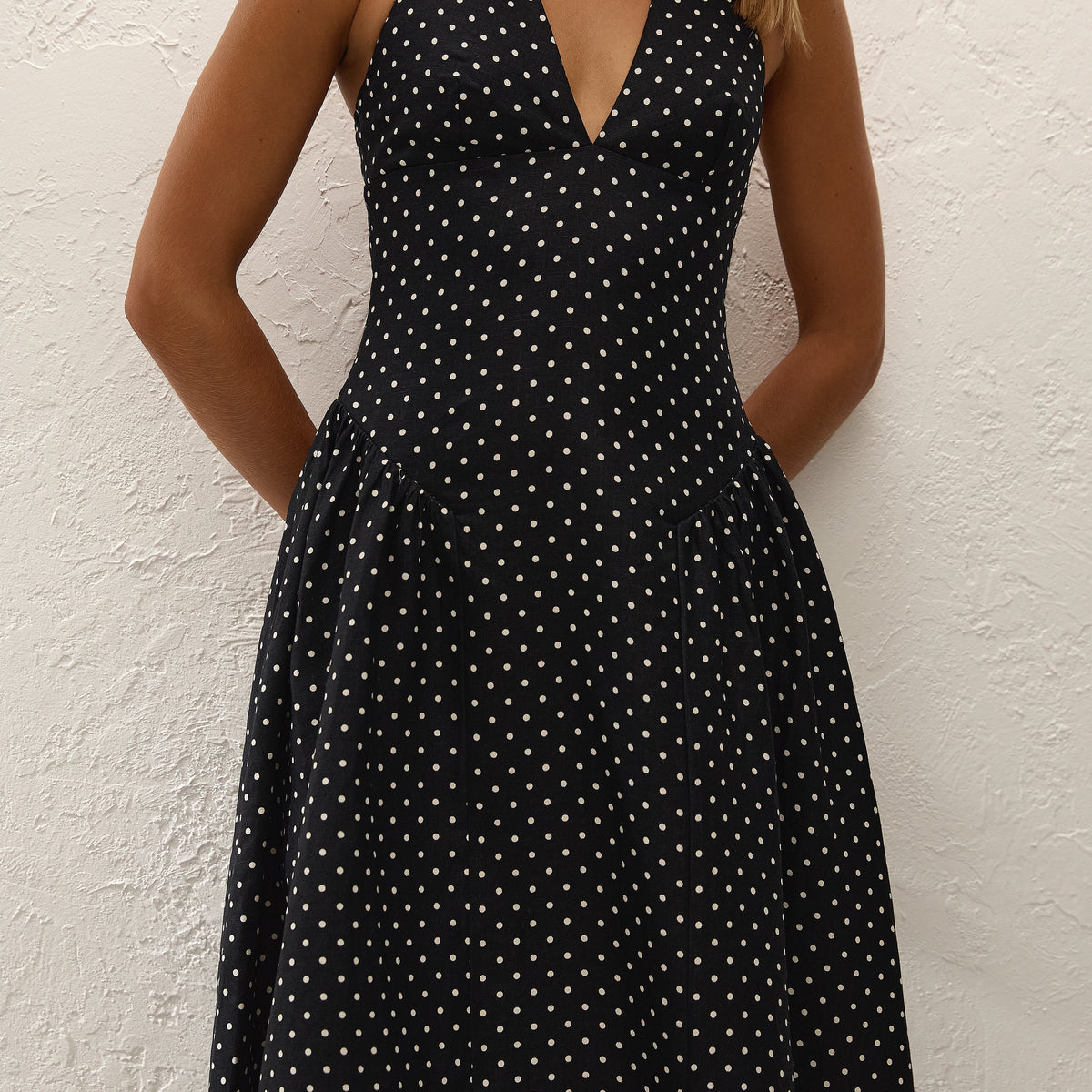 La Cala Midi Dress Lola Polka Dot Black Cream