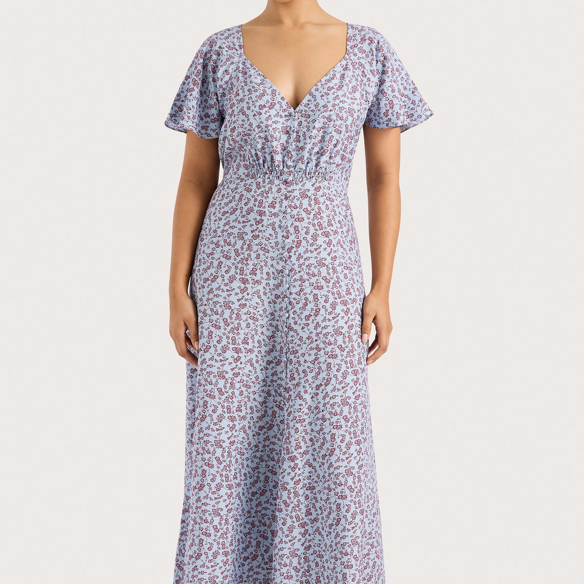 belted wrap midi dress with artistic floral print – AURELIA