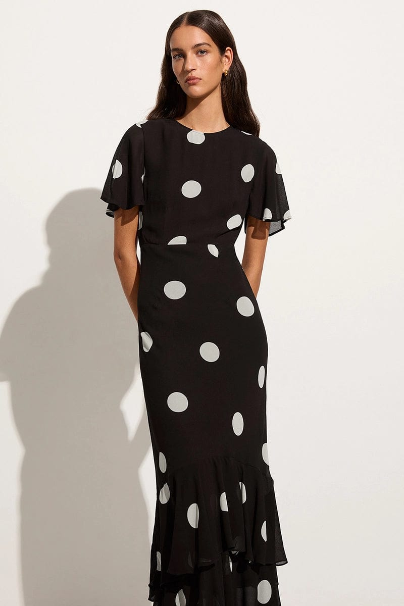 Polka dot maxi dress with outlet sleeves