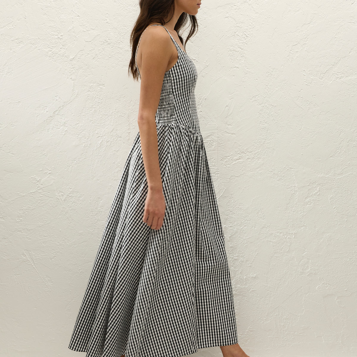 faithfull the brand chiara midi dress Chiara Midi Dress Black Textured Gingham