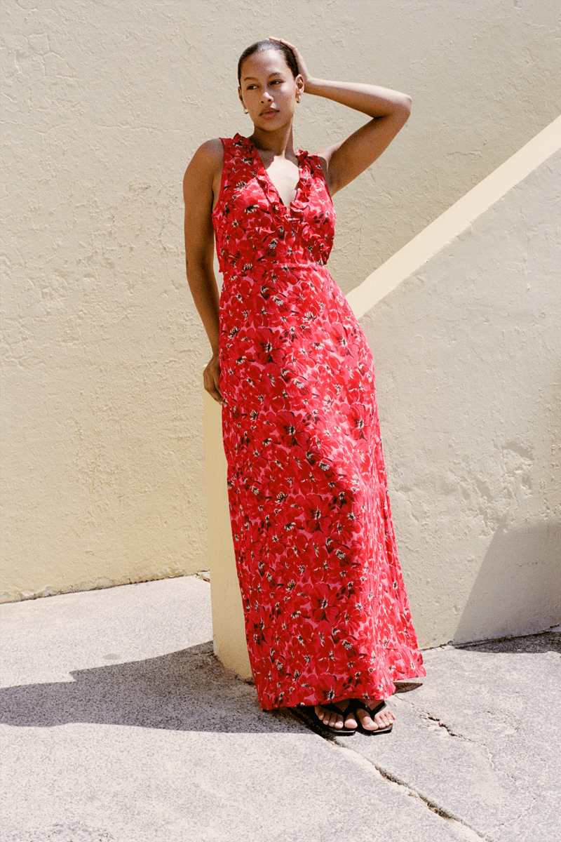 Zara red floral maxi best sale dress