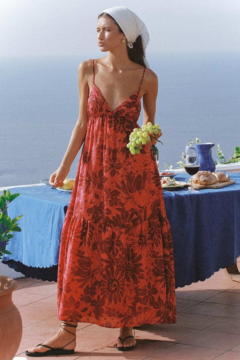 Anisha Maxi Dress Zani Floral Print Crimson - Final Sale
