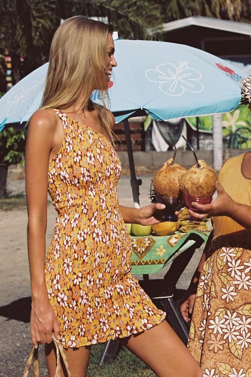 Terre Mer Mini Dress Li Reni Floral Print Orange - Faithfull the Brand