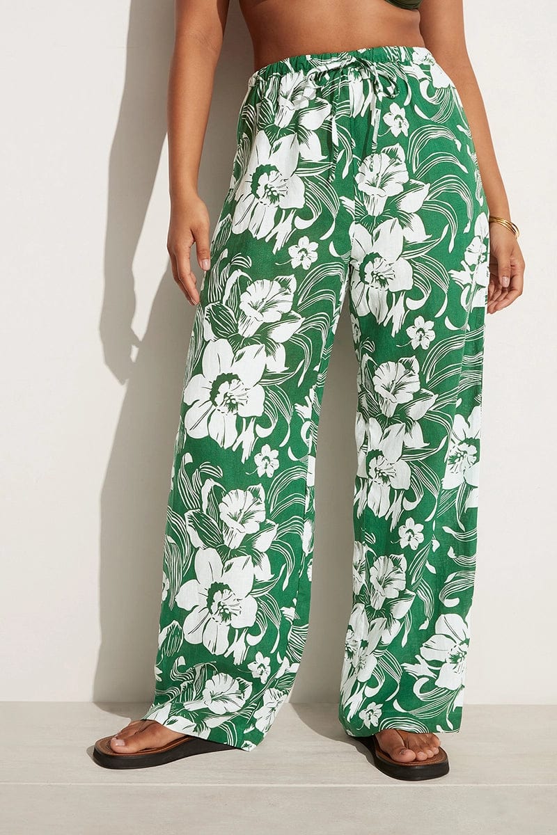 Linen straight pants Faithfull The Brand Green size XS