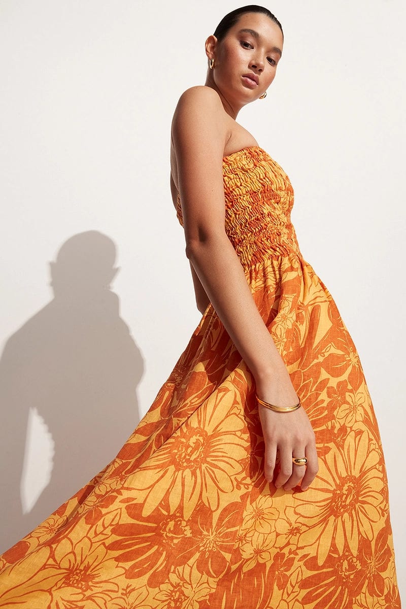 Elmarie Midi Dress Zani Floral Print Burnt Orange - Faithfull the Brand