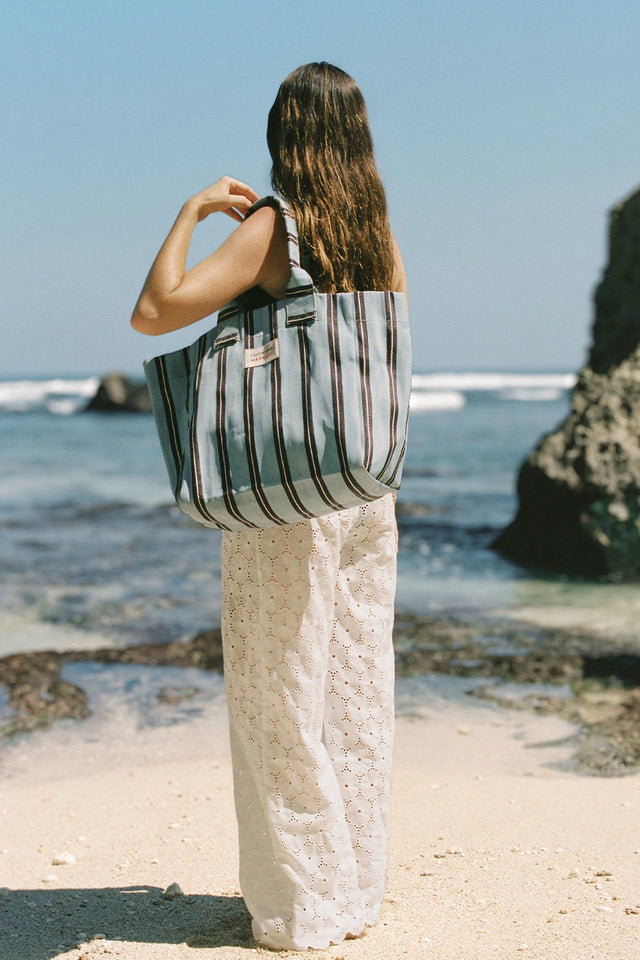 Markett Tote Bag Stripe Aqua Chocolate