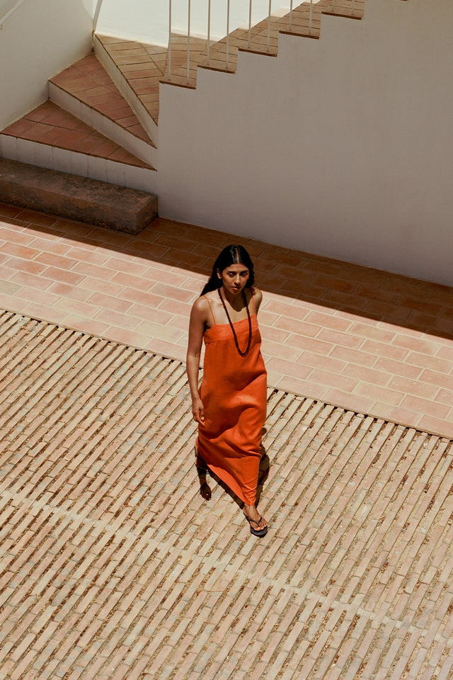 faithfull the brand orange dress Faithfull the brand Valetta Midi Dress Ermita Floral
