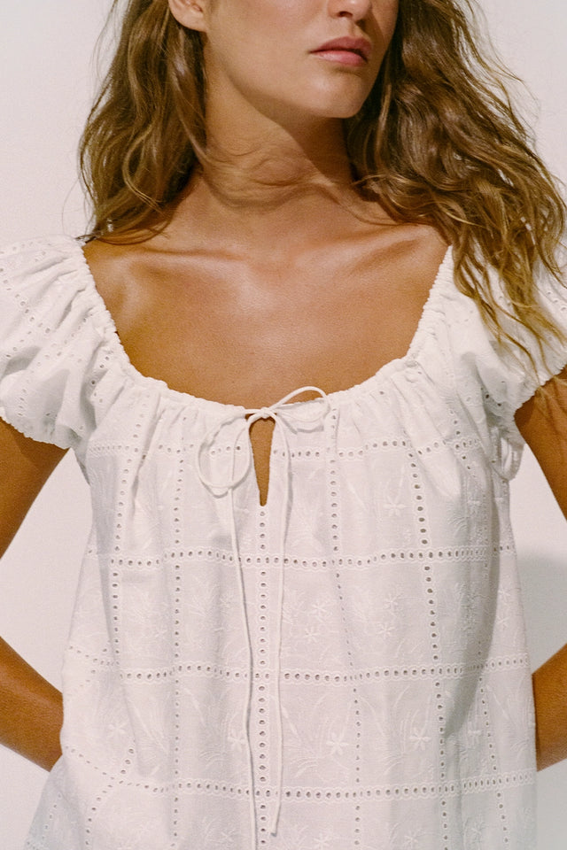 Serafina Mini Dress Handkerchief Broderie White