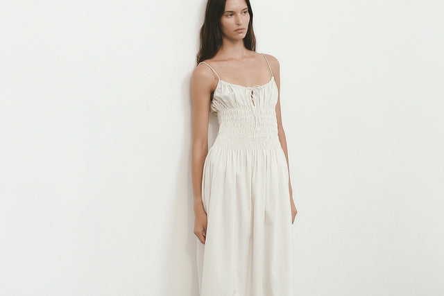 Aya String Midi Dress Cream Pinstripe