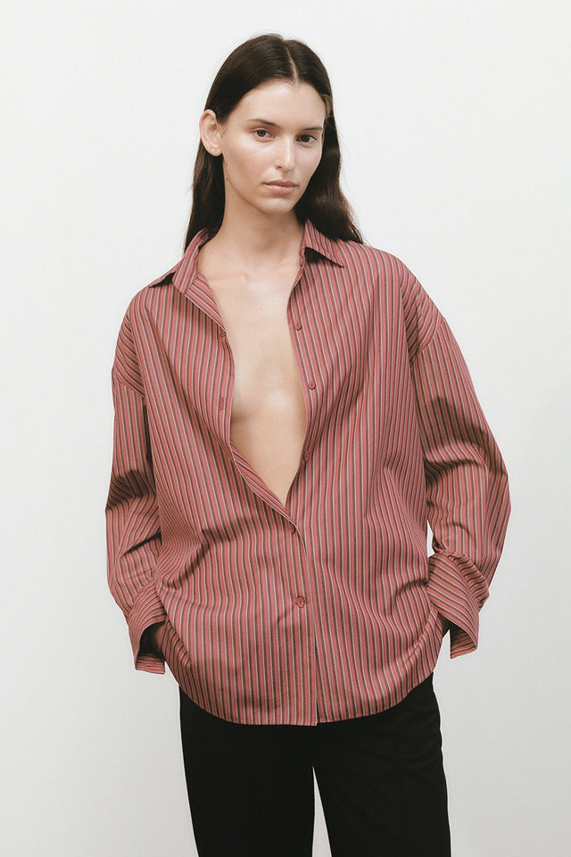 Freja Shirt Wine Pinstripe