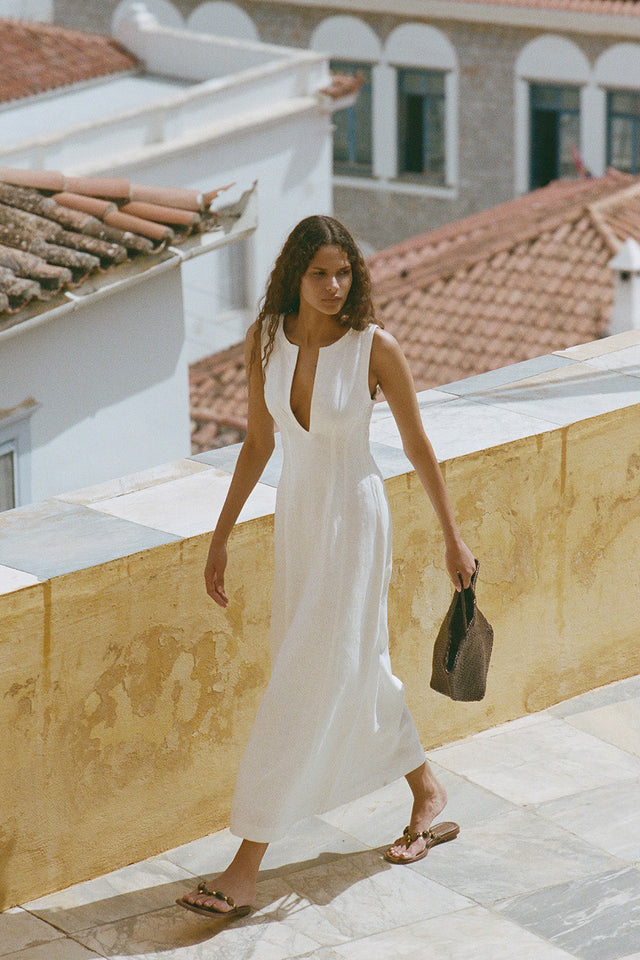 faithfull the brand white linen dress Faithfull The Brand Messina Smocked Linen Maxi Dress White Faithfull The Brand
