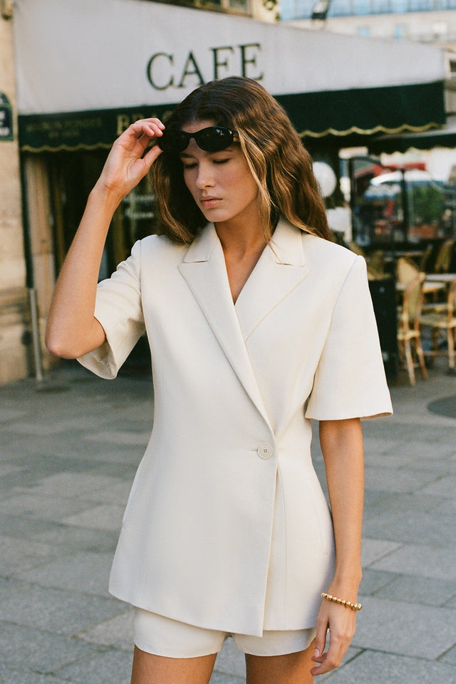 Enna Short Sleeve Blazer Beige Faithfull the Brand