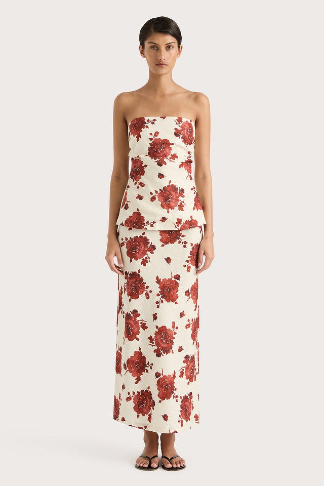 Elise Skirt Cecile Floral Garnet - Final Sale