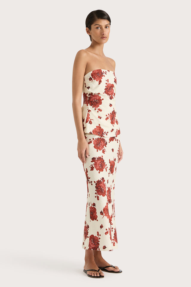 Elise Skirt Cecile Floral Garnet - Final Sale