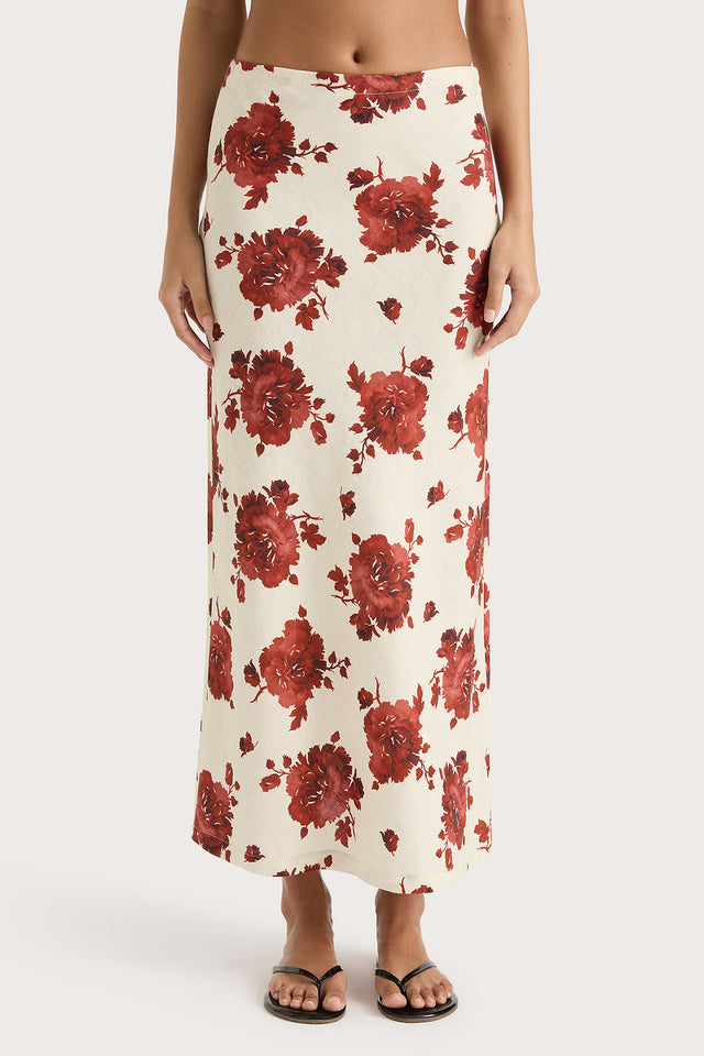 Elise Skirt Cecile Floral Garnet - Final Sale