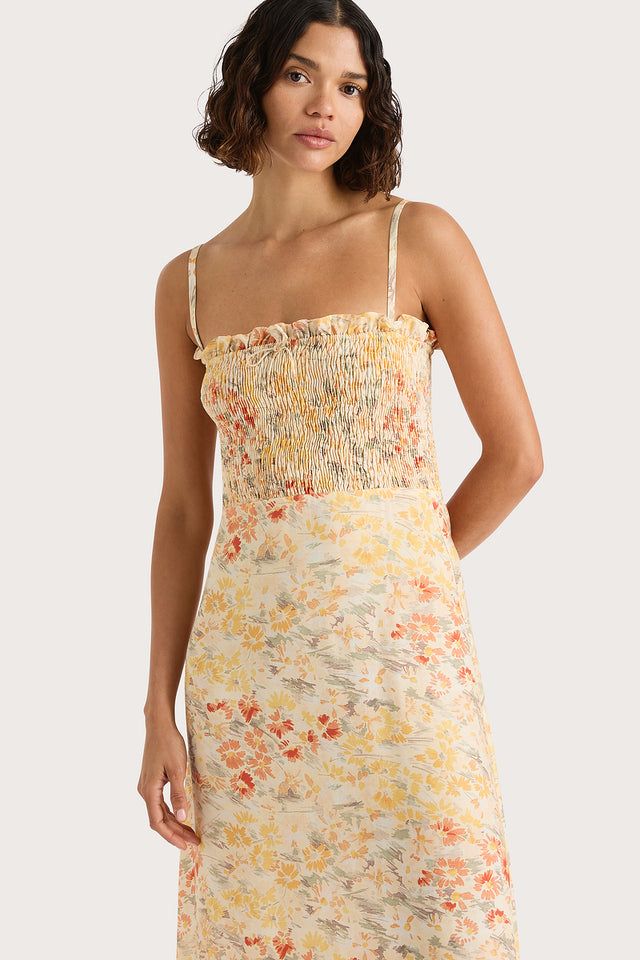 Sorana Midi Dress Adeline Floral Yellow- Final Sale