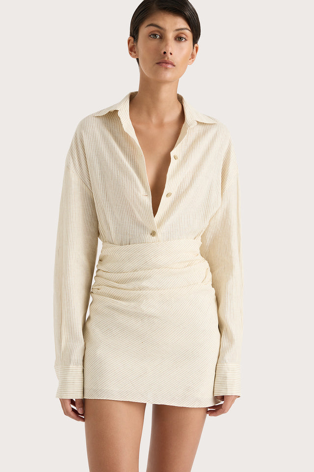 Laria Mini Dress Beige Pinstripe - Final Sale