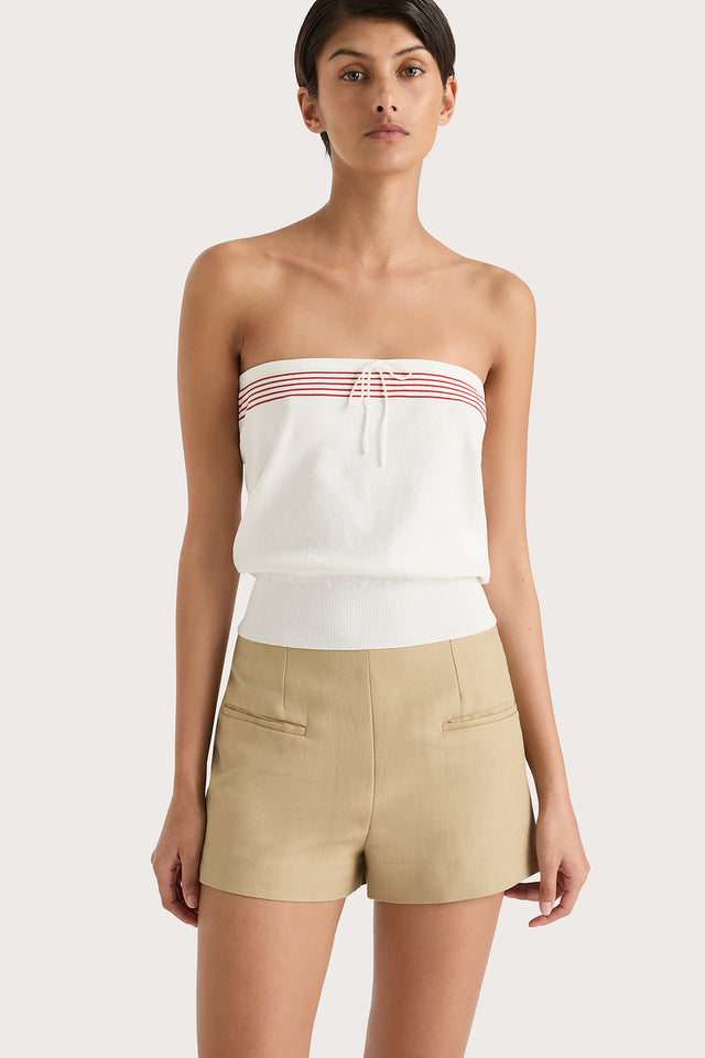 Arlette Strapless Top White Red Stripe - Final Sale