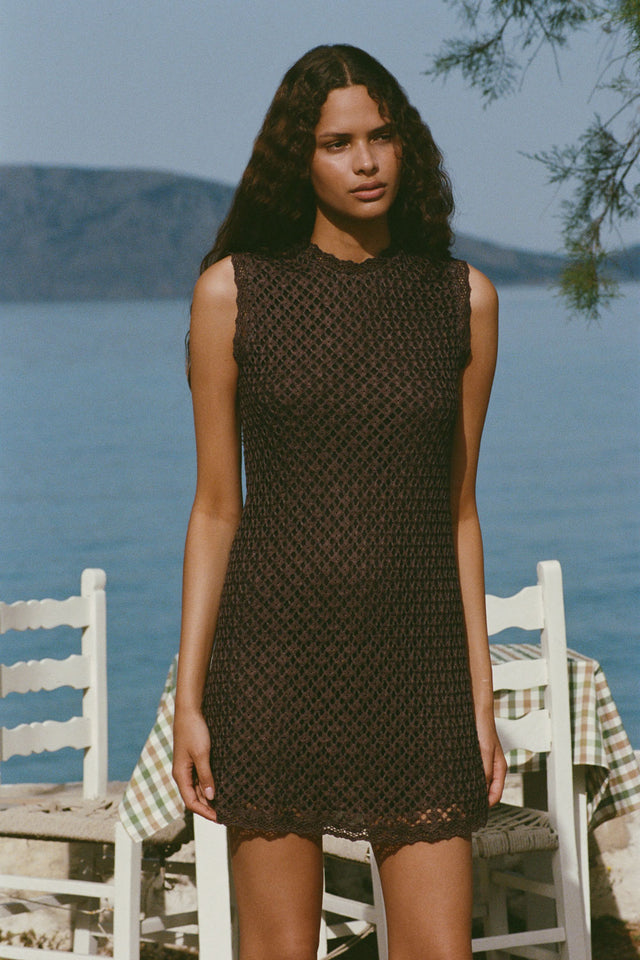 Cyrene Mini Dress Floral Lace Brown - Faithfull the Brand INT Cyrene Mini Dress Floral Lace Brown - Faithfull the Brand INT