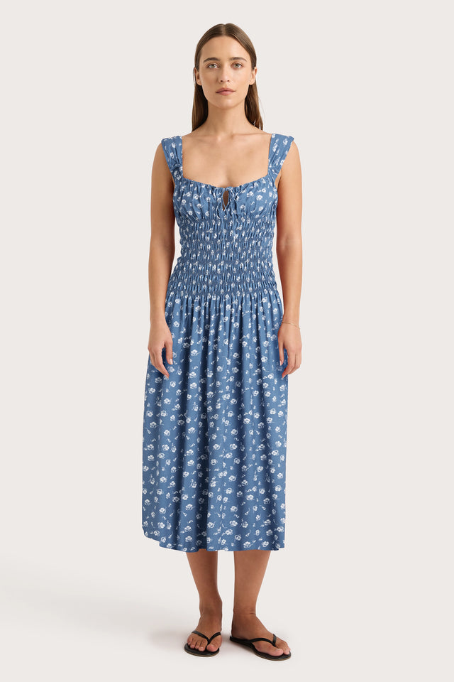 Faithfull | Women's Yerres Midi Dress Floral Blue - Final Sale | XL Faithfull | Women's Yerres Midi Dress Floral Blue - Final Sale | XL