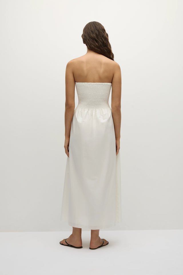 white strapless midi dress Jamie Midi Dress White