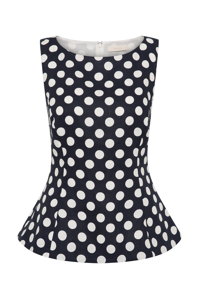 Ana Top Vintage Navy White Dot