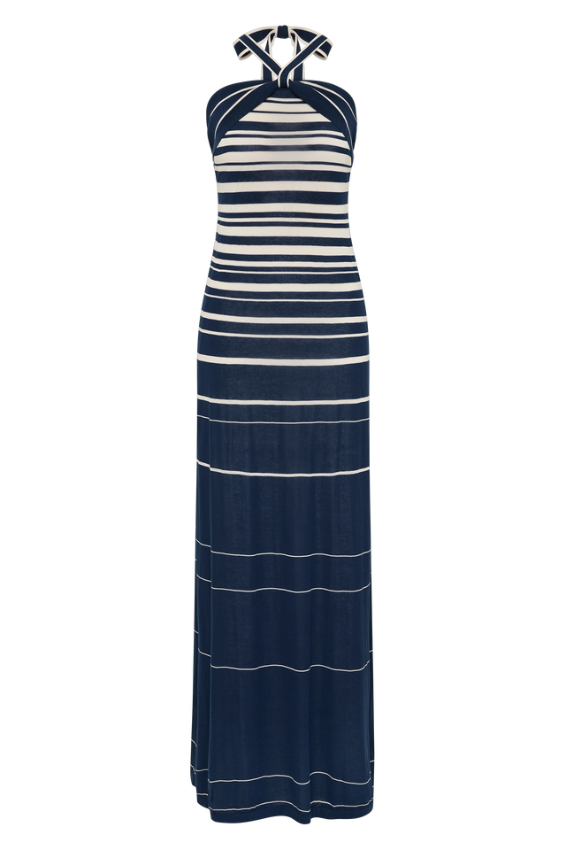 Axel Maxi Dress Accordion Stripe Cream Navy