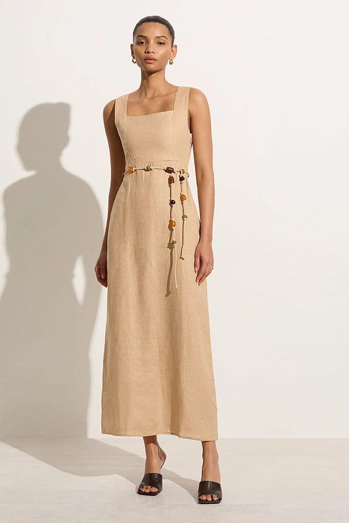 Linen mid-length dress Faithfull The Brand Beige size S