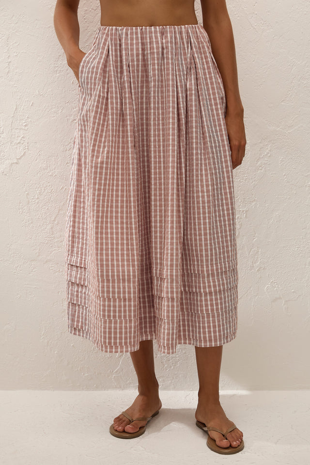 Cales Skirt Paloma Check Cinnamon White