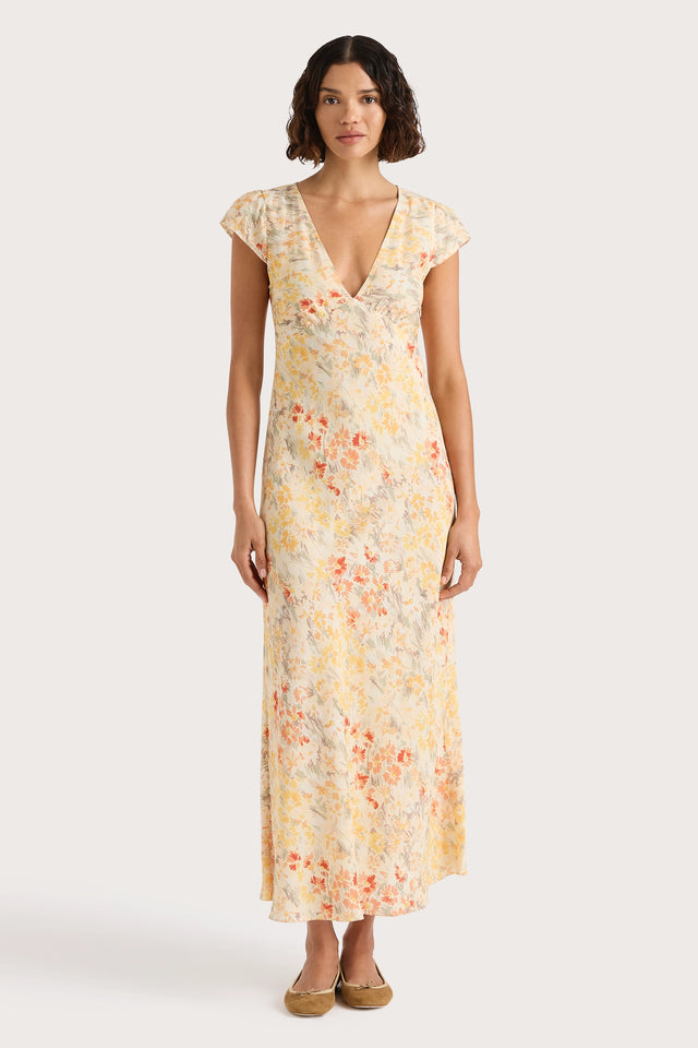 Faithfull | Women's Esson Midi Dress Adeline Floral Yellow - Final Sale | XXL Faithfull | Women's Esson Midi Dress Adeline Floral Yellow - Final Sale | XXL