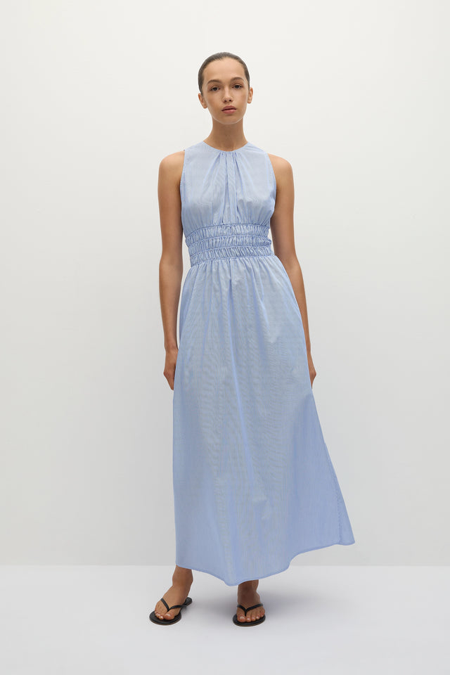 Astra Midi Dress Soft Blue Stripe - Final Sale Astra Midi Dress Soft Blue Stripe - Final Sale