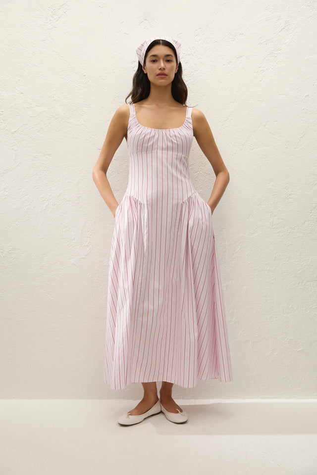 Marcella Midi Dress Fiori Stripe Palazzo