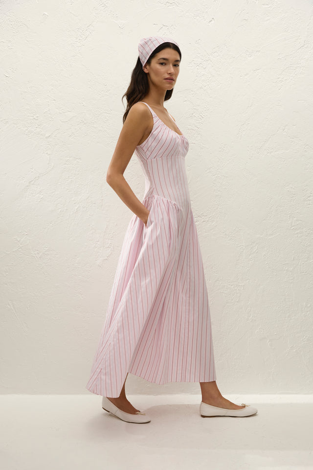 Marcella Midi Dress Fiori Stripe Palazzo