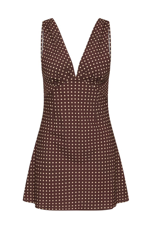 Graciela Mini Dress Polkadot Chocolate Plum - Faithfull the Brand INT Graciela Mini Dress Polkadot Chocolate Plum - Faithfull the Brand INT