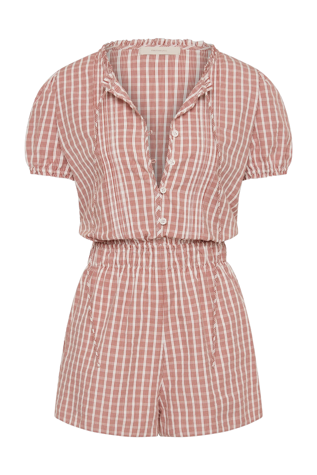 Emilie Playsuit Paloma Check Cinnamon White