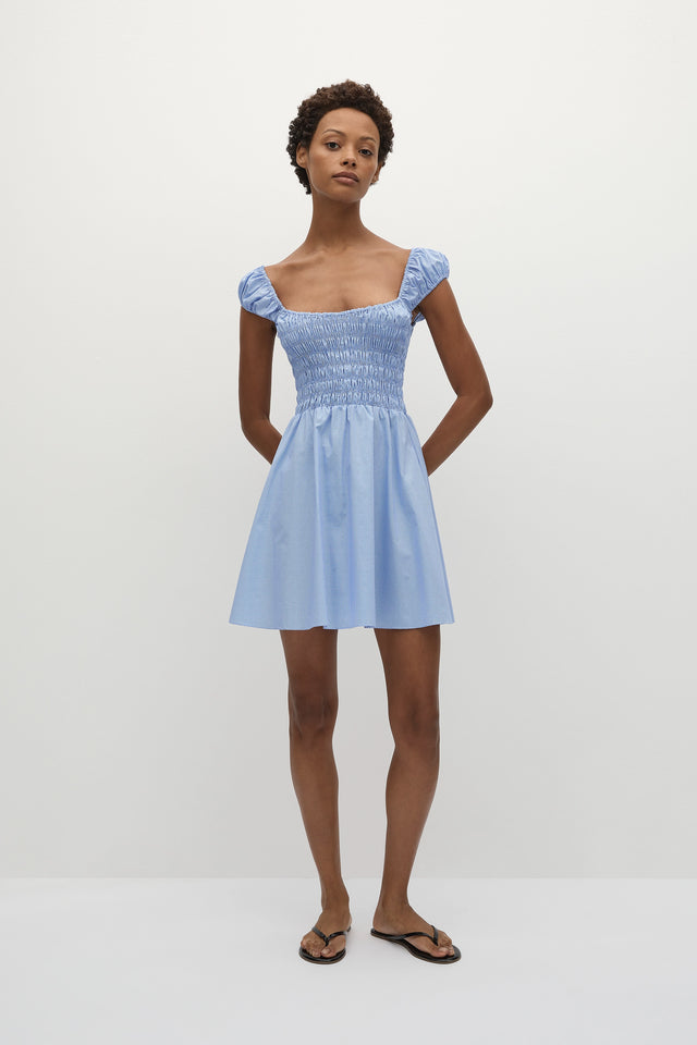 Lene Mini Dress Micro Gingham Soft Blue - Faithfull the Brand INT Lene Mini Dress Micro Gingham Soft Blue - Faithfull the Brand INT