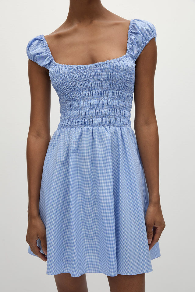 Lene Mini Dress Micro Gingham Soft Blue - Faithfull the Brand INT Lene Mini Dress Micro Gingham Soft Blue - Faithfull the Brand INT