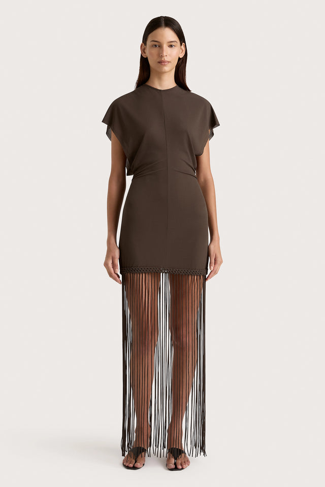 Brita Fringe Dress Chocolate Brown