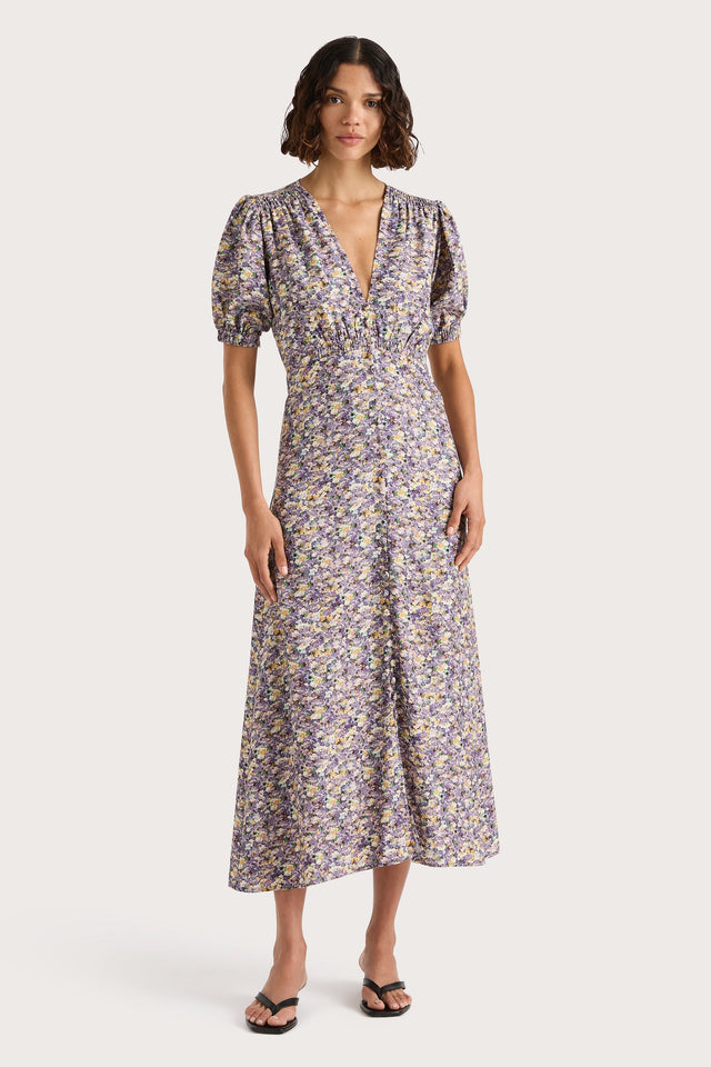 Faithfull | Women's Bellavista Midi Dress Valerie Floral Purple - Final Sale | Xs Faithfull | Women's Bellavista Midi Dress Valerie Floral Purple - Final Sale | Xs