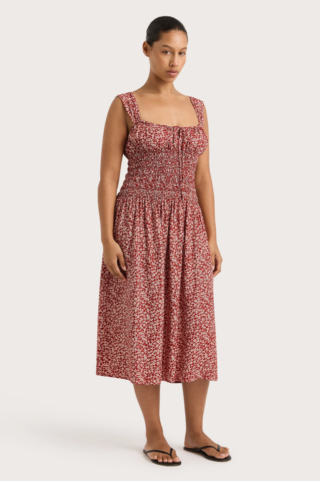 Yerres Midi Dress Peony Stamp Garnet