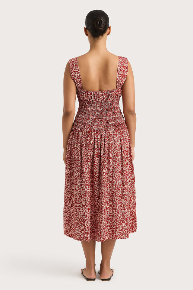 Yerres Midi Dress Peony Stamp Garnet