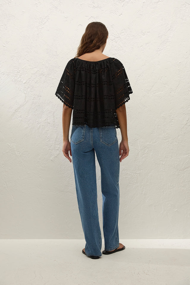 Mitla Top Rosa Broderie Black