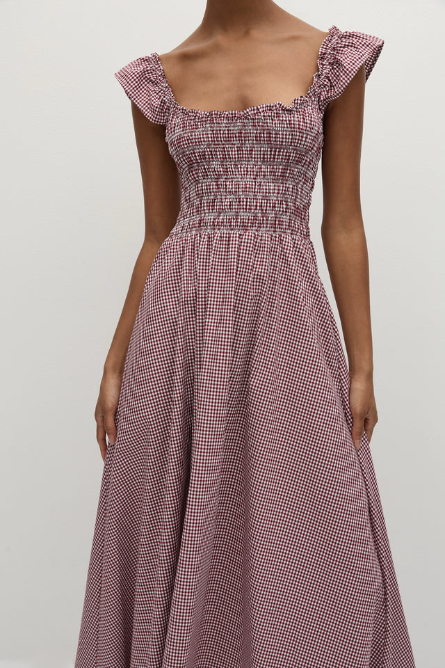 Eudora Midi Dress Gingham Deep Red - Faithfull the Brand INT Eudora Midi Dress Gingham Deep Red - Faithfull the Brand INT
